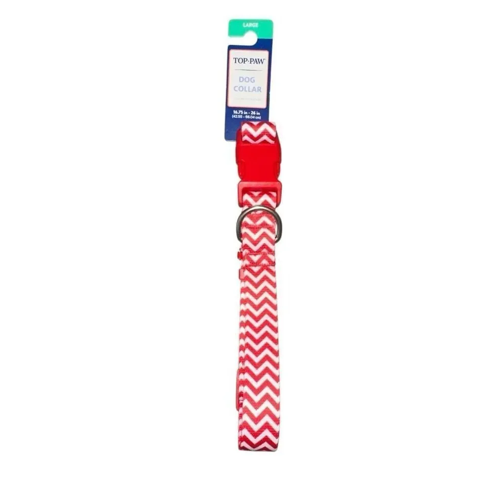 Sz Lrg red and white TOP-Paw Fashion Collar. Super cute. (16.75-26 inch)